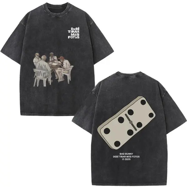 Bad Bunny DTMF Washed Vintage T-Shirt – ’Debi Tirar Mas Fotos’ Album Cover Tee Oversized Hip Hop Streetwear for Men &