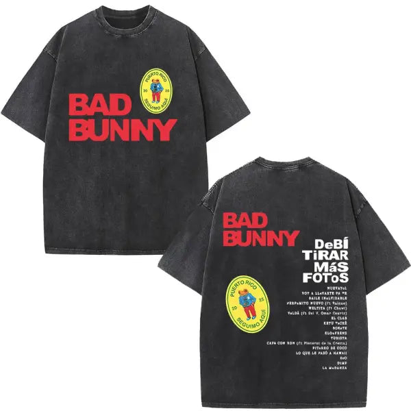 Bad Bunny DTMF Washed Vintage T-Shirt – ’Debi Tirar Mas Fotos’ Album Cover Tee Oversized Hip Hop Streetwear for Men &