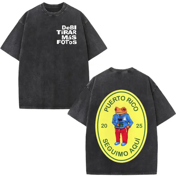 Bad Bunny DTMF Washed Vintage T-Shirt – ’Debi Tirar Mas Fotos’ Album Cover Tee Oversized Hip Hop Streetwear for Men &