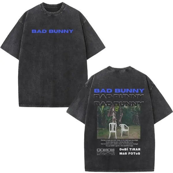 Bad Bunny DTMF Washed Vintage T-Shirt – ’Debi Tirar Mas Fotos’ Album Cover Tee Oversized Hip Hop Streetwear for Men &