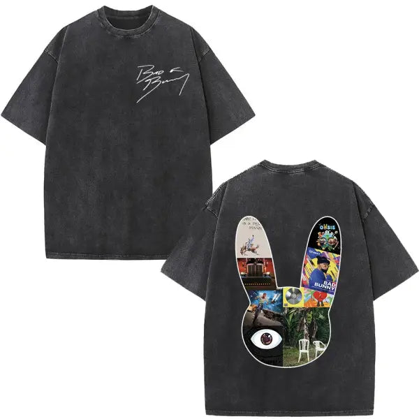 Bad Bunny DTMF Washed Vintage T-Shirt – ’Debi Tirar Mas Fotos’ Album Cover Tee Oversized Hip Hop Streetwear for Men &