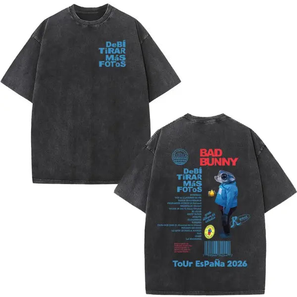 Bad Bunny DTMF Washed Vintage T-Shirt – ’Debi Tirar Mas Fotos’ Album Cover Tee Oversized Hip Hop Streetwear for Men &