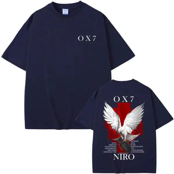 Niro OX7 Album Graphic T-Shirt – Men’s & Women’s Hip Hop Fashion Tee Vintage Washed Cotton Rap Shirt Urban Streetwear