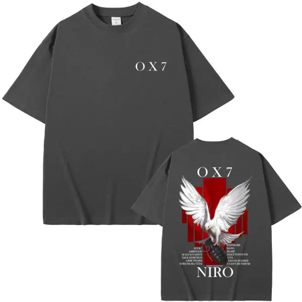 Niro OX7 Album Graphic T-Shirt – Men’s & Women’s Hip Hop Fashion Tee Vintage Washed Cotton Rap Shirt Urban Streetwear