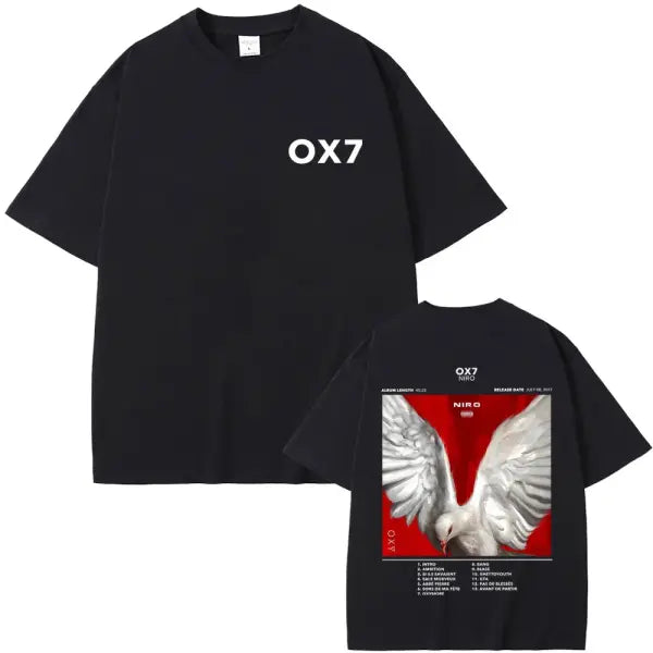 Niro OX7 Album Graphic T-Shirt – Men’s & Women’s Hip Hop Fashion Tee Vintage Washed Cotton Rap Shirt Urban Streetwear