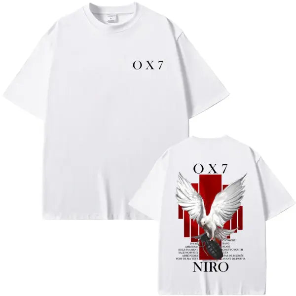 Niro OX7 Album Graphic T-Shirt – Men’s & Women’s Hip Hop Fashion Tee Vintage Washed Cotton Rap Shirt Urban Streetwear