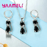 925 Sterling Silver Cat Jewelry Set – Crystal Pendant Necklace & Huggie Earrings for Women & Girls