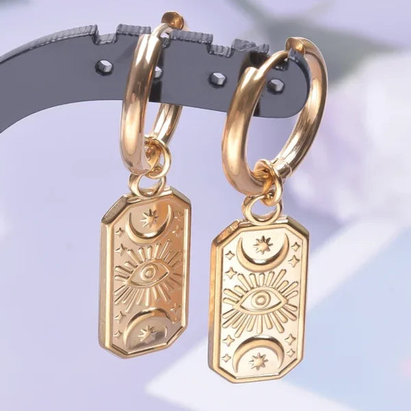 Real Gold Plated Hoop Dangle Earrings – Stainless Steel Heart & Cone Design - Himpall