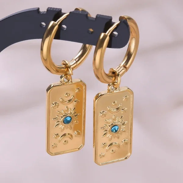 Real Gold Plated Hoop Dangle Earrings – Stainless Steel Heart & Cone Design - Himpall