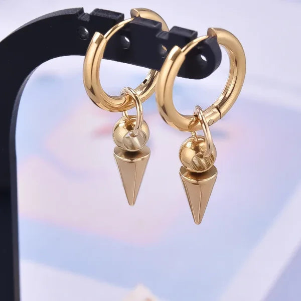 Real Gold Plated Hoop Dangle Earrings – Stainless Steel Heart & Cone Design - Himpall
