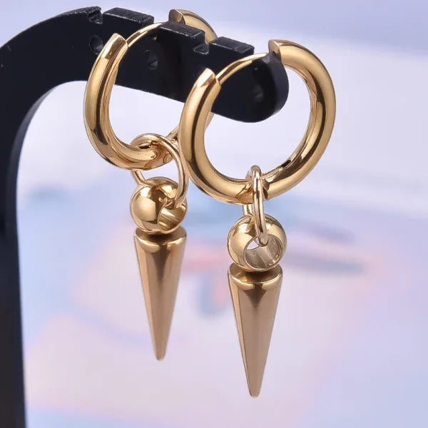 Real Gold Plated Hoop Dangle Earrings – Stainless Steel Heart & Cone Design - Himpall