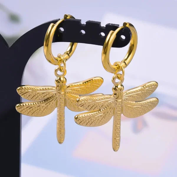 Real Gold Plated Hoop Dangle Earrings – Stainless Steel Heart & Cone Design - Himpall