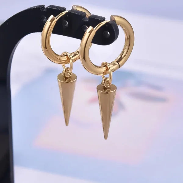 Real Gold Plated Hoop Dangle Earrings – Stainless Steel Heart & Cone Design - Himpall