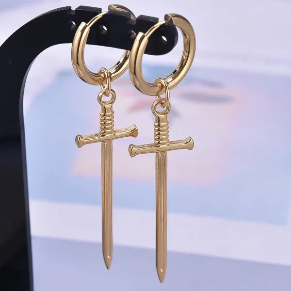 Real Gold Plated Hoop Dangle Earrings – Stainless Steel Heart & Cone Design - Himpall