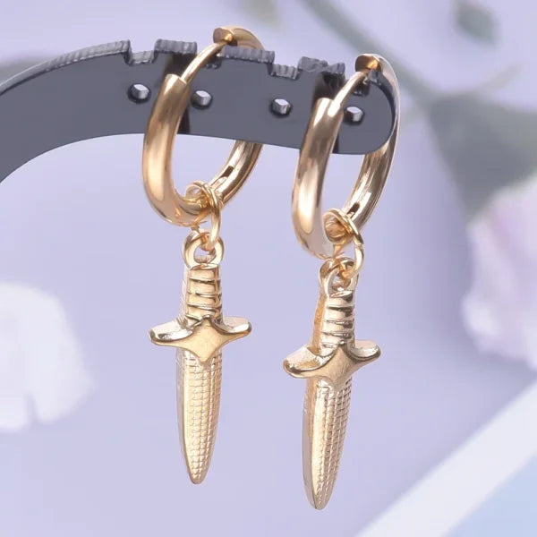 Real Gold Plated Hoop Dangle Earrings – Stainless Steel Heart & Cone Design - Himpall