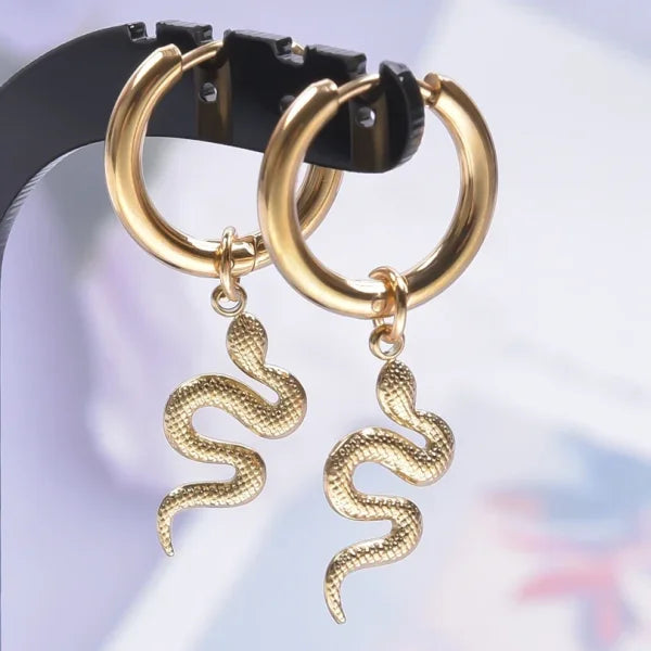 Real Gold Plated Hoop Dangle Earrings – Stainless Steel Heart & Cone Design - Himpall