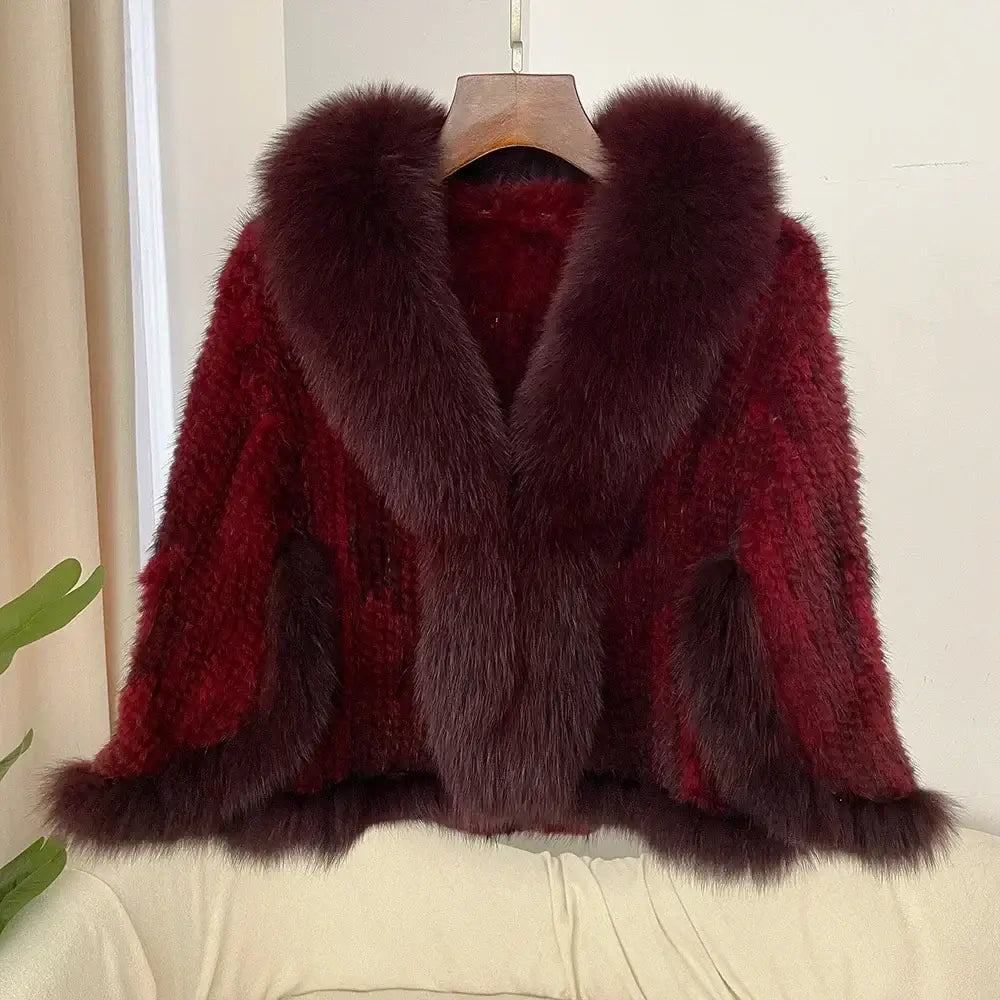 Real Mink Fur coat Women Autumn Winter Shawl Fashion Knitted Genuine Mink Fur jacket Cape Scarf Natural Fox Fur Collar