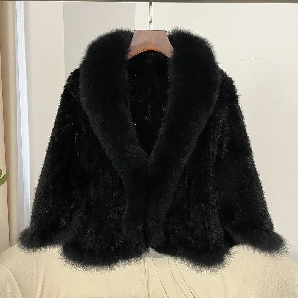Real Mink Fur coat Women Autumn Winter Shawl Fashion Knitted Genuine Mink Fur jacket Cape Scarf Natural Fox Fur Collar