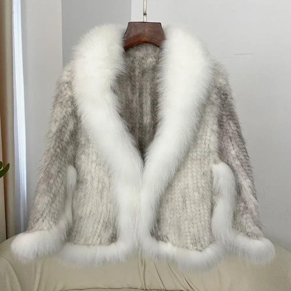 Real Mink Fur coat Women Autumn Winter Shawl Fashion Knitted Genuine Mink Fur jacket Cape Scarf Natural Fox Fur Collar