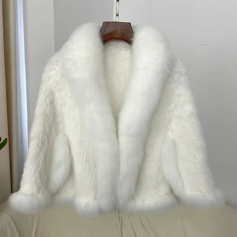 Real Mink Fur coat Women Autumn Winter Shawl Fashion Knitted Genuine Mink Fur jacket Cape Scarf Natural Fox Fur Collar