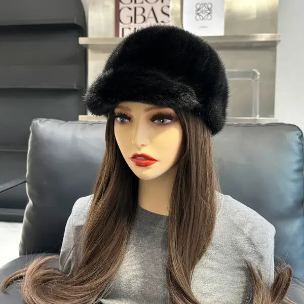 Women’s Luxury 100% Genuine Mink Fur Hat – Handmade Natural Winter Fur Cap for Extreme Warmth Elegant Real Mink Fur