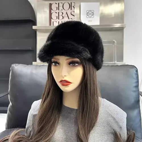 Women’s Luxury 100% Genuine Mink Fur Hat – Handmade Natural Winter Fur Cap for Extreme Warmth Elegant Real Mink Fur