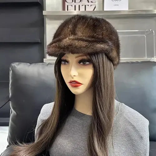 Women’s Luxury 100% Genuine Mink Fur Hat – Handmade Natural Winter Fur Cap for Extreme Warmth Elegant Real Mink Fur