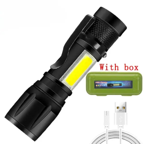 Rechargeable LED Flashlight – Zoomable Torch with LCD 3 Modes Waterproof High-Power Outdoor Light - Mini 1PC with Box