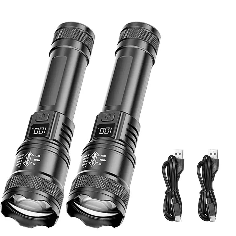 Rechargeable LED Flashlight Zoomable Torch with LCD Display 3 Modes Waterproof High Power Hand Light Outdoor Wilderness