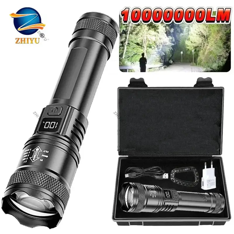 Rechargeable LED Flashlight Zoomable Torch with LCD Display 3 Modes Waterproof High Power Hand Light Outdoor Wilderness