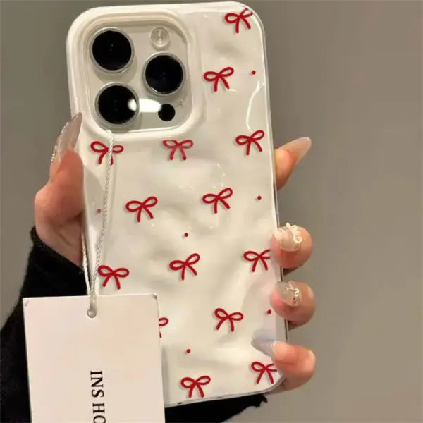 Red Bow Dots Folds Texture Phone Case For iPhone 11 Funda iPhone 17 13 14 15 16 Pro Max 12 Plus 14promax Shockproof