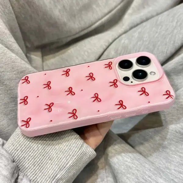 Red Bow Dots Folds Texture Phone Case For iPhone 11 Funda iPhone 17 13 14 15 16 Pro Max 12 Plus 14promax Shockproof