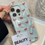 Red Bow Dots Folds Texture Phone Case For iPhone 11 Funda iPhone 17 13 14 15 16 Pro Max 12 Plus 14promax Shockproof