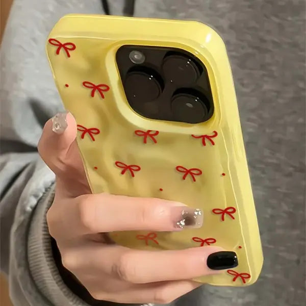 Red Bow Dots Folds Texture Phone Case For iPhone 11 Funda iPhone 17 13 14 15 16 Pro Max 12 Plus 14promax Shockproof