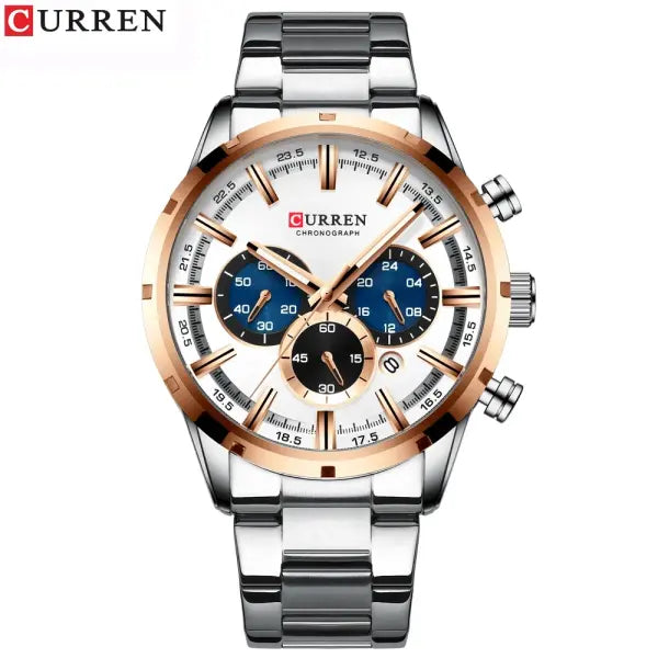 Curren Quartz Chronograph Watch Stainless Steel Material Luxury - silver white