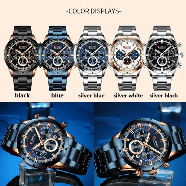 Curren Quartz Chronograph Watch Stainless Steel Material Luxury