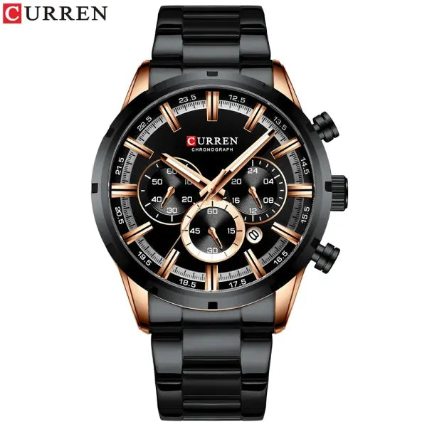 Curren Quartz Chronograph Watch Stainless Steel Material Luxury - black