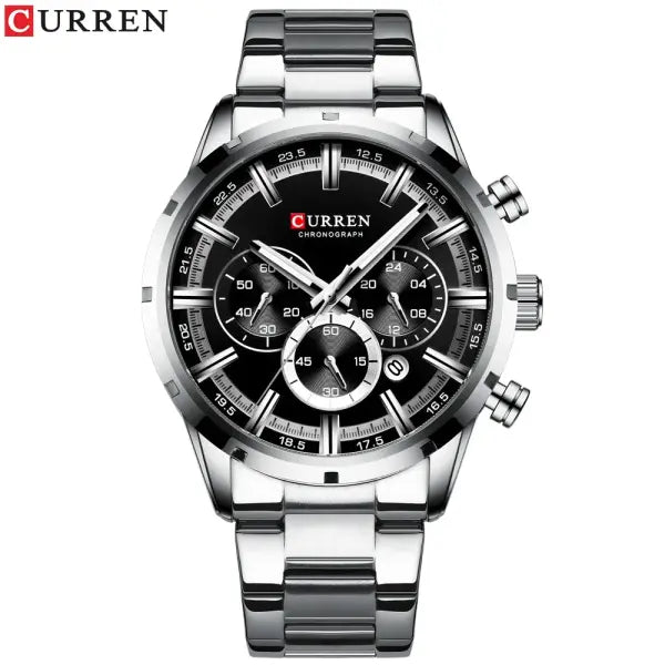 Curren Quartz Chronograph Watch Stainless Steel Material Luxury - silver black