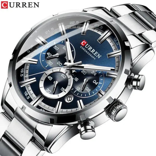 Curren Quartz Chronograph Watch Stainless Steel Material Luxury