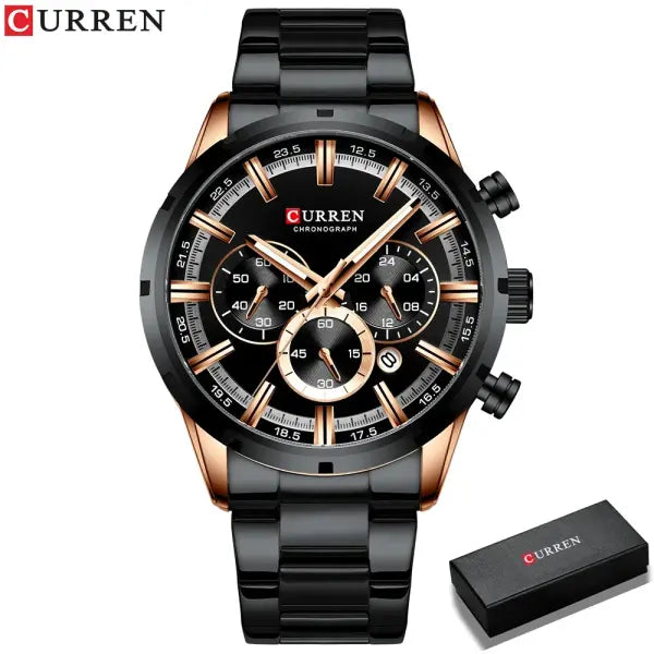 Curren Quartz Chronograph Watch Stainless Steel Material Luxury - black box