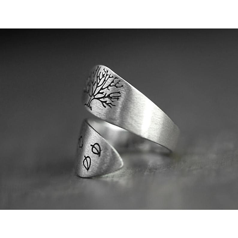 Retro Brushed Craftsmanship Three-leaf Tree Of Life Ring