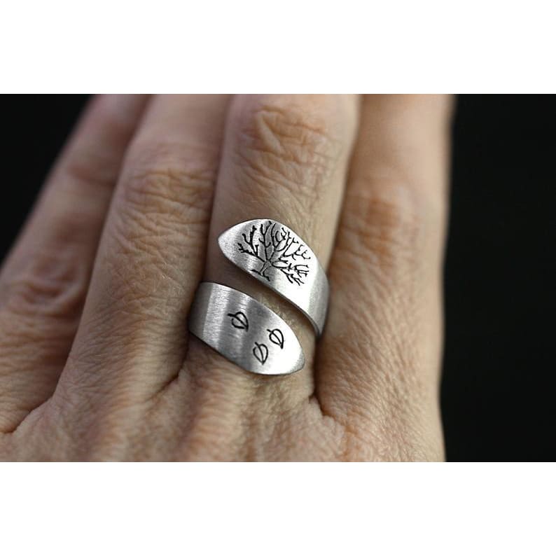 Retro Brushed Craftsmanship Three-leaf Tree Of Life Ring