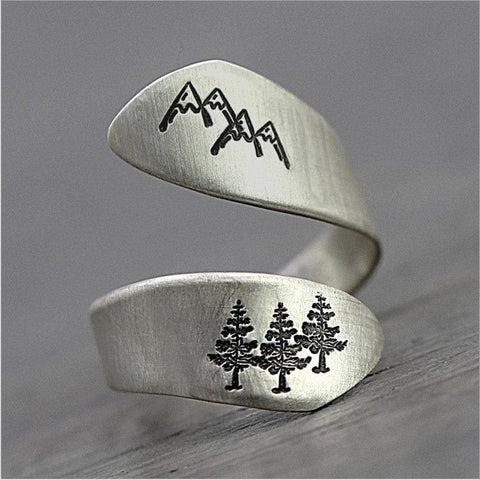 Retro Brushed Craftsmanship Three-leaf Tree Of Life Ring - Silver C / Adjustable opening