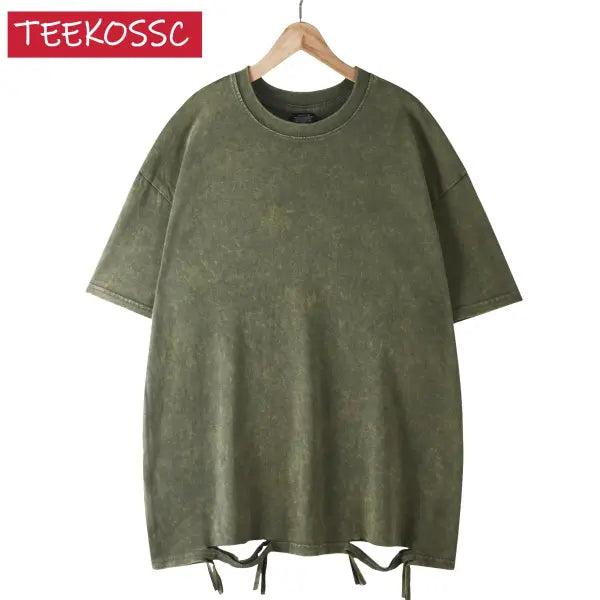 Retro Heavyweight Cotton Oversized T-Shirt Trendy Streetwear Style - Dark Green 1 / M 55-70KG