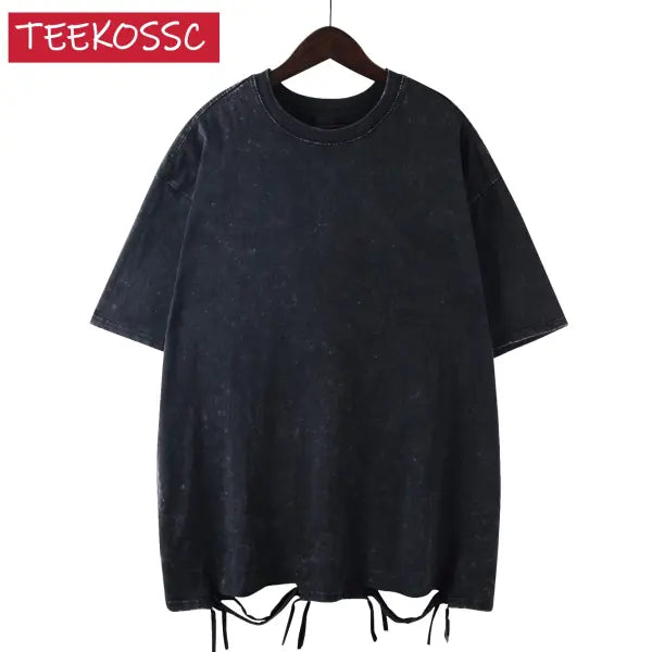 Retro Heavyweight Cotton Oversized T-Shirt Trendy Streetwear Style - Black 1 / S 45-55KG