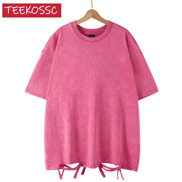 Retro Heavyweight Cotton Oversized T-Shirt Trendy Streetwear Style - Rose Red 1 / L 70-85KG
