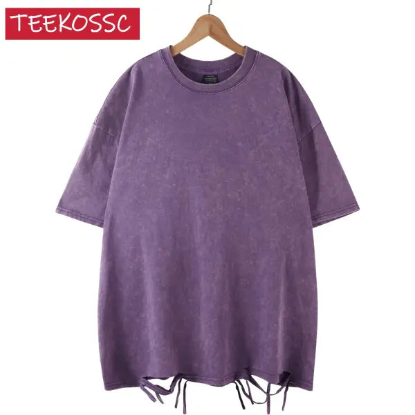 Retro Heavyweight Cotton Oversized T-Shirt Trendy Streetwear Style - Purple 1 / XXL