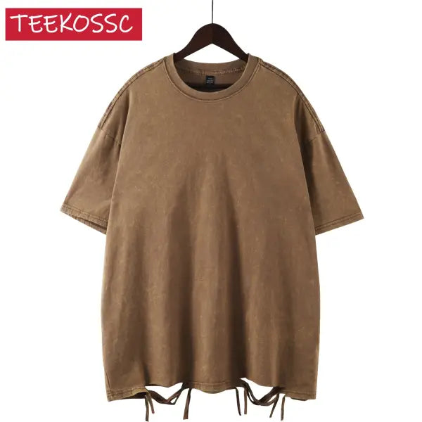 Retro Heavyweight Cotton Oversized T-Shirt Trendy Streetwear Style - Brown 1 / L 70-85KG