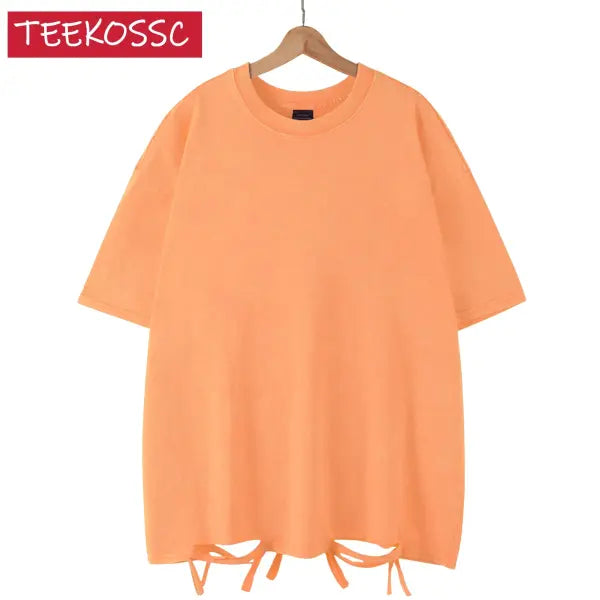 Retro Heavyweight Cotton Oversized T-Shirt Trendy Streetwear Style - Orange 1 / XL 85-100KG