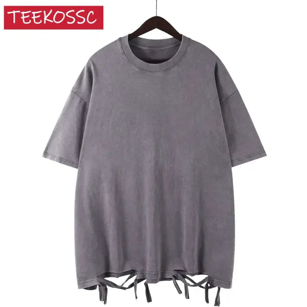 Retro Heavyweight Cotton Oversized T-Shirt Trendy Streetwear Style - Gray 1 / XL 85-100KG